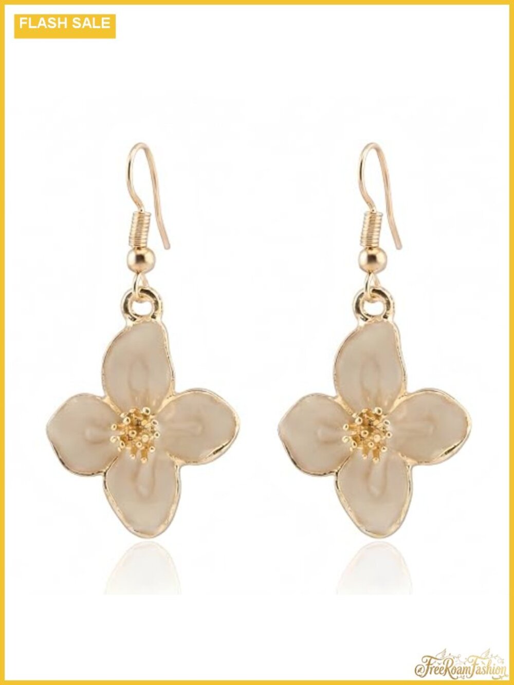 Hand-Painted Enamel Cherry Blossom Drop Earrings Gold Fish Hook Floral Women